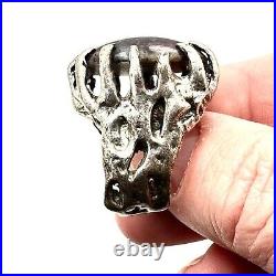 Vintage Brutalist Mens Womens Ring Sterling Silver Gemstone Size 5 Huge