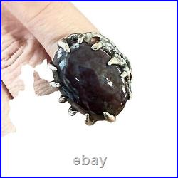 Vintage Brutalist Mens Womens Ring Sterling Silver Gemstone Size 5 Huge