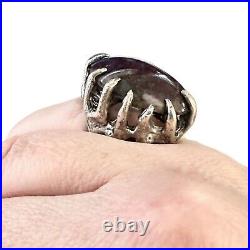 Vintage Brutalist Mens Womens Ring Sterling Silver Gemstone Size 5 Huge