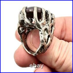 Vintage Brutalist Mens Womens Ring Sterling Silver Gemstone Size 5 Huge