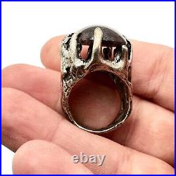 Vintage Brutalist Mens Womens Ring Sterling Silver Gemstone Size 5 Huge