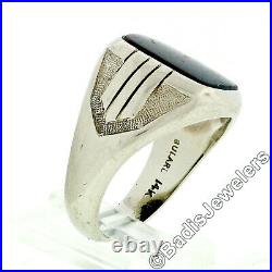 Vintage Bulard Handmade Men's 14k White Gold Bezel Set Cushion Bloodstone Ring