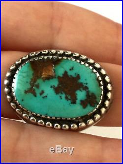 Vintage By Designer Navajo Large Turquoise Mens Ring Sterling Heavy 1 Oz Sz 11.5