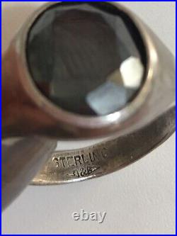 Vintage? C&C 1940s 925 Sterling Silver Oval Black Hematite Large Ring Men's S 12