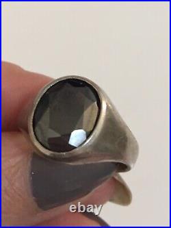 Vintage? C&C 1940s 925 Sterling Silver Oval Black Hematite Large Ring Men's S 12