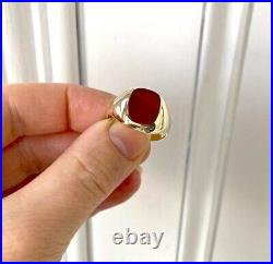 Vintage Carnelian Signet Men's Ring, 9ct Yellow Gold Over Red Quartz Mid-century