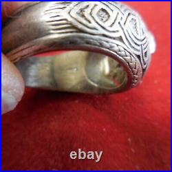 Vintage China Sterling Silver & Plated Gold Celtic Style Ring -Emerald Size 12