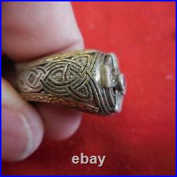 Vintage China Sterling Silver & Plated Gold Celtic Style Ring -Emerald Size 12