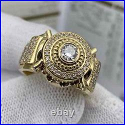 Vintage Classic Men's Gold Plated Silver Real Moissanite Round Cut Square Ring