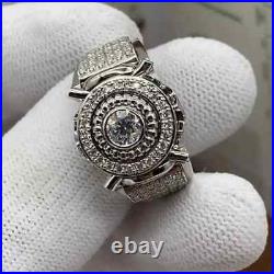 Vintage Classic Men's Gold Plated Silver Real Moissanite Round Cut Square Ring