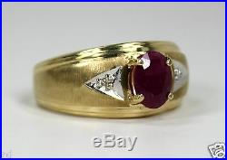 Vintage Deco Era 10k Yellow Gold Mans Mens Ring Natural 1.2 Carats Ruby Diamonds