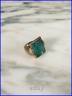 Vintage Deco Mens Turquoise Ring Antique Art Deco 10K Gold Natural Stone size 11