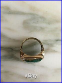 Vintage Deco Mens Turquoise Ring Antique Art Deco 10K Gold Natural Stone size 11