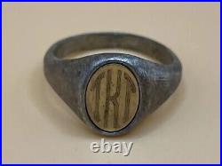 Vintage Designer 14K Gold & Sterling Silver Signet Ring Size 9.75 Mens Engraved