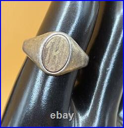 Vintage Designer 14K Gold & Sterling Silver Signet Ring Size 9.75 Mens Engraved