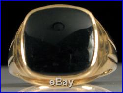 Vintage Designer Signed 10k Yellow Gold Mens Bold Square Black Onyx Ring S 9.5