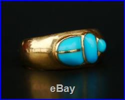 Vintage Egyptian Men Scarab Ring solid 18K Gold Turquoise Ø 8.75 US /7.7gr