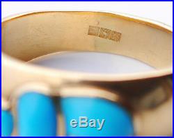 Vintage Egyptian Men Scarab Ring solid 18K Gold Turquoise Ø 8.75 US /7.7gr
