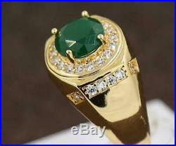 Vintage Emerald Diamond Solid 10k Yellow Real Gold Men's Wedding Band Ring
