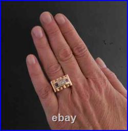Vintage Engagement Men's Tank Ring 14K Rose Gold Over 1.02 Ct Simulated Diamond