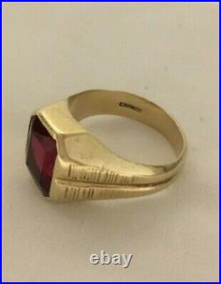 Vintage Esemco 10k Yellow Gold Synthetic Ruby Mens Ring, Free Shipping