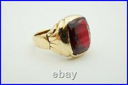 Vintage Esemco 10k Yellow Gold Synthetic Ruby Mens Ring Size 9