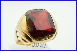 Vintage Esemco 10k Yellow Gold Synthetic Ruby Mens Ring Size 9