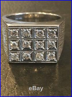 Vintage/Estate14K Solid White Gold. 60ct Diamond Mens Ring Size-9.5 13.3 grams