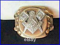 Vintage Estate 10k Gold Diamond Masonic Ring Men's Signed Freemason