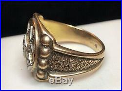 Vintage Estate 10k Gold Diamond Masonic Ring Men's Signed Freemason