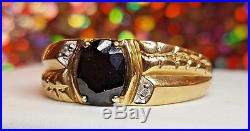 Vintage Estate 10k Gold Ring Men's Black Onyx & Diamond Ring Band Signed Tha