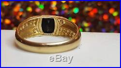 Vintage Estate 10k Gold Ring Men's Black Onyx & Diamond Ring Band Signed Tha