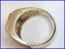 Vintage Estate 10k Gold White Quartz Ring Men's Band Gemstone Wedding Anniversar