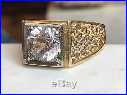 Vintage Estate 10k Gold White Quartz Ring Men's Band Gemstone Wedding Anniversar