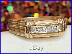 Vintage Estate 10k Yellow Gold Genuine Natural Diamond Men's Band Ring Wedding