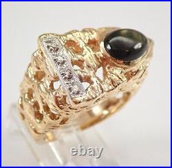 Vintage Estate 14K Yellow Gold Black Star Sapphire and Diamond Ring Size 6.5