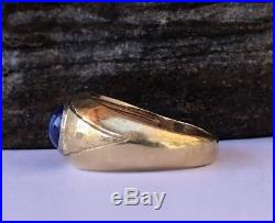 Vintage Estate 14K Yellow Gold Blue Star Sapphire Mens Band Ring