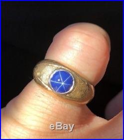 Vintage Estate 14K Yellow Gold Blue Star Sapphire Mens Band Ring