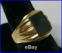Vintage Estate 14K Yellow Gold Men's Bloodstone Ring Size 8