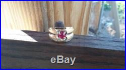 Vintage Estate 14k Gold Pink Sapphire Art Deco Men's Ring