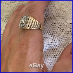 Vintage Estate 14k Solid Two Tone Gold Mens Diamond Ring