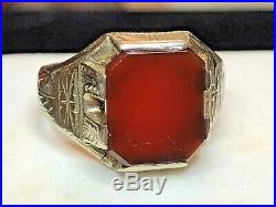 Vintage Estate 14k White Gold Genuine Red Garnet Ring Men's Signed