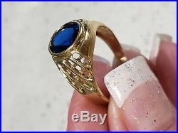 Vintage Estate 14k Yellow Blue Sapphire Men's Ring Size 9