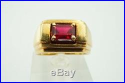 Vintage Estate 14k Yellow Gold 1 Carat Emerald Cut Ruby Mens Ring Size 8