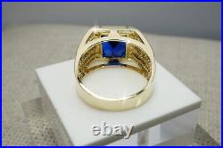 Vintage Estate 14k Yellow Gold Synthetic Blue Sapphire Signet Men's Ring