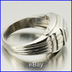 Vintage Estate 1970s Men's 14k White Gold Diamond Statement Ring R0260 0.15ct
