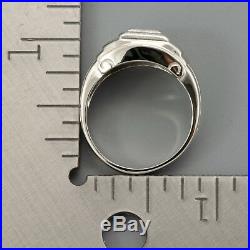Vintage Estate 1970s Men's 14k White Gold Diamond Statement Ring R0260 0.15ct