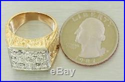 Vintage Estate Heavy 18k Solid Yellow Gold Chunky Men's Diamond Pinky Ring 20g