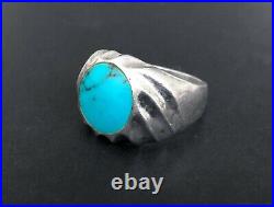 Vintage Estate Men's Ring Sterling Silver Sky BLUE TURQUOISE STURDY HEAVY 19.5g