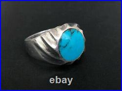 Vintage Estate Men's Ring Sterling Silver Sky BLUE TURQUOISE STURDY HEAVY 19.5g
